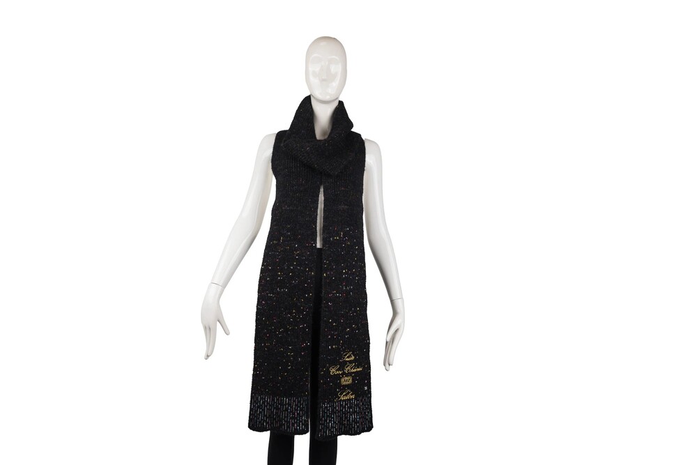 Chanel Grey Multicolor Scarf Sequin Embellished Wool Knit